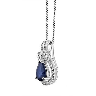 Gemminded 10k White Gold 1/6 Carat T.W. Diamond & Sapphire Pendant Necklace