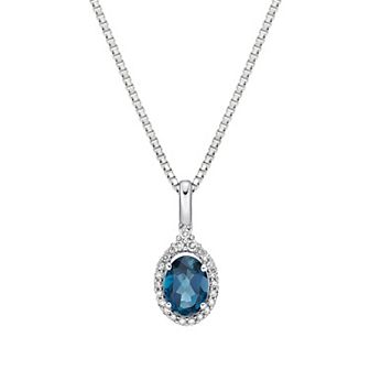 Gemminded 10k White Gold 1/6 Carat T.W. Diamond & London Blue Topaz Pendant Necklace