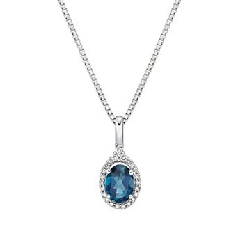 Gemminded 10k White Gold 1/6 Carat T.W. Diamond & London Blue Topaz Pendant Necklace