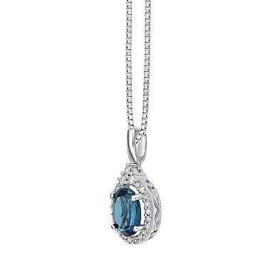 Gemminded 10k White Gold 1/6 Carat T.W. Diamond & London Blue Topaz Pendant Necklace