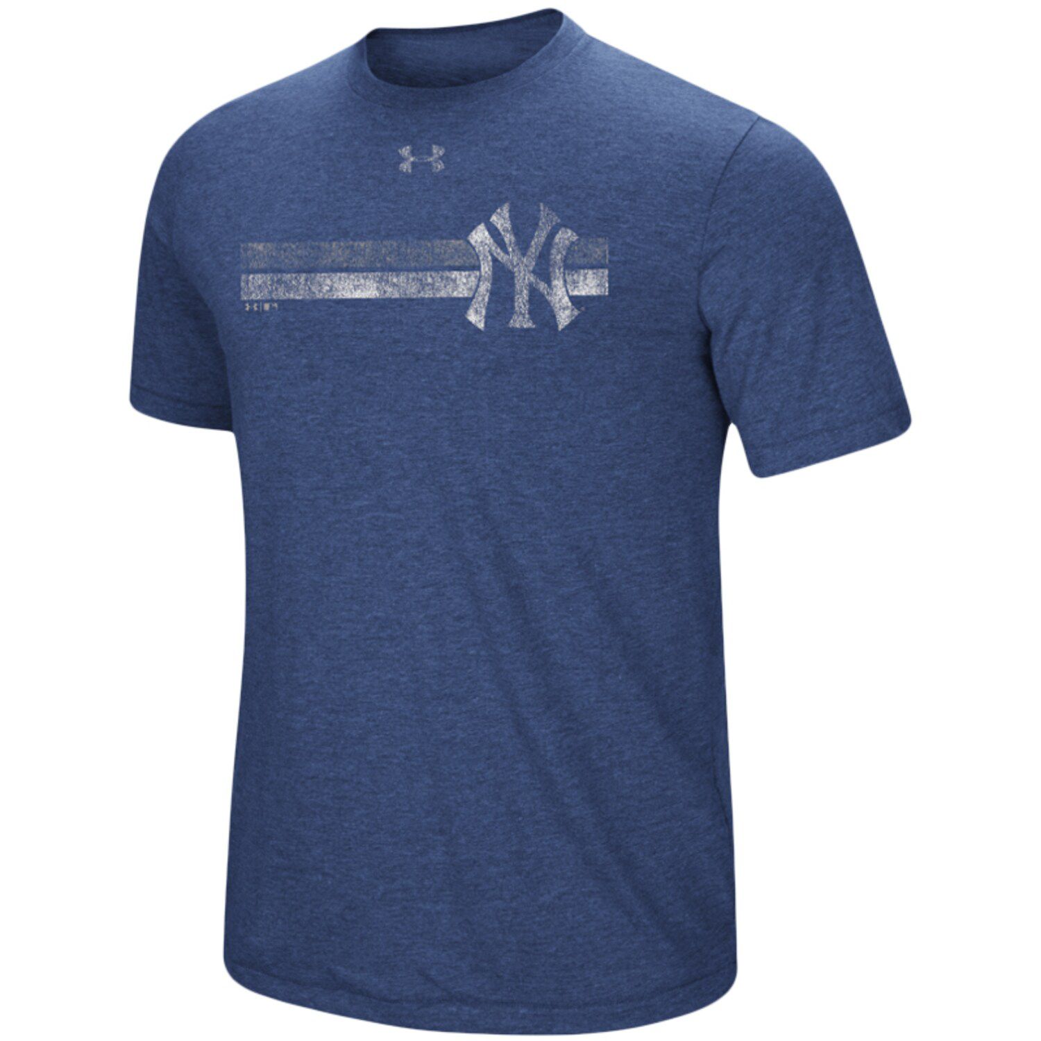 Men's Under Armour Heathered Navy New York Yankees Stripe Logo Tri-Blend  T-Shirt