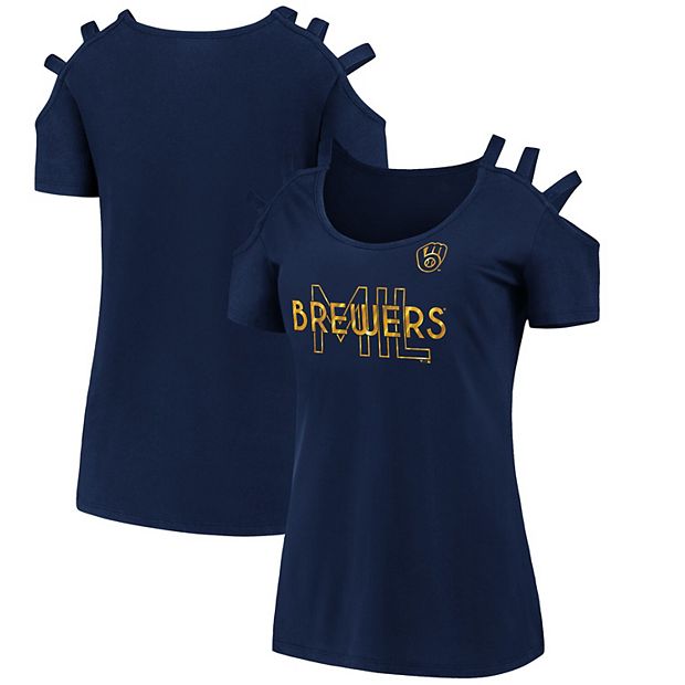 Women's Fanatics Branded Navy Milwaukee Brewers Three Strap Open Shoulder T- Shirt