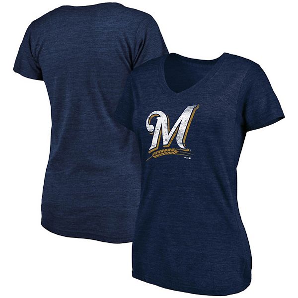 Women's Fanatics Branded Navy Milwaukee Brewers Core Official Logo V-Neck T-Shirt
