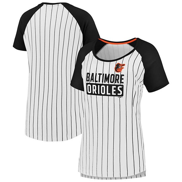 Women's Plus Size Fanatics Branded White/Black Baltimore Orioles Iconic  Pinstripe Raglan Scoop Neck T-Shirt