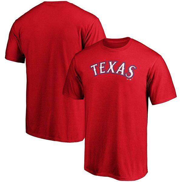 Men's Fanatics Branded Red Texas Rangers Official Wordmark Logo T-Shirt