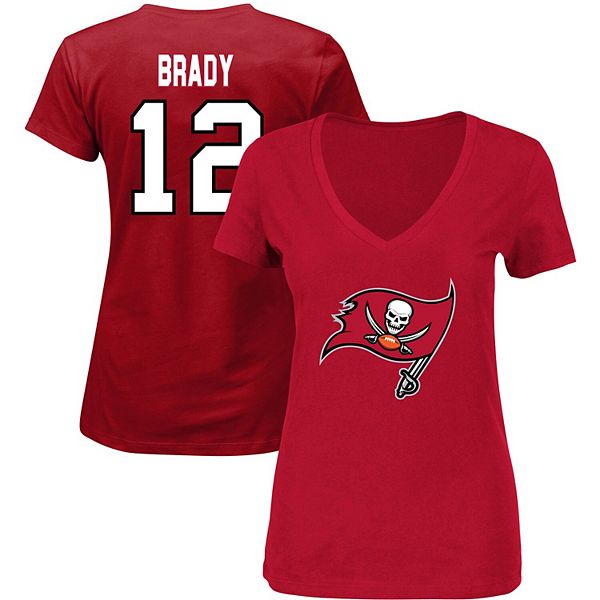 Women's Tom Brady Red Tampa Bay Buccaneers Plus Size Fair Catch Name & Number V-Neck T-Shirt