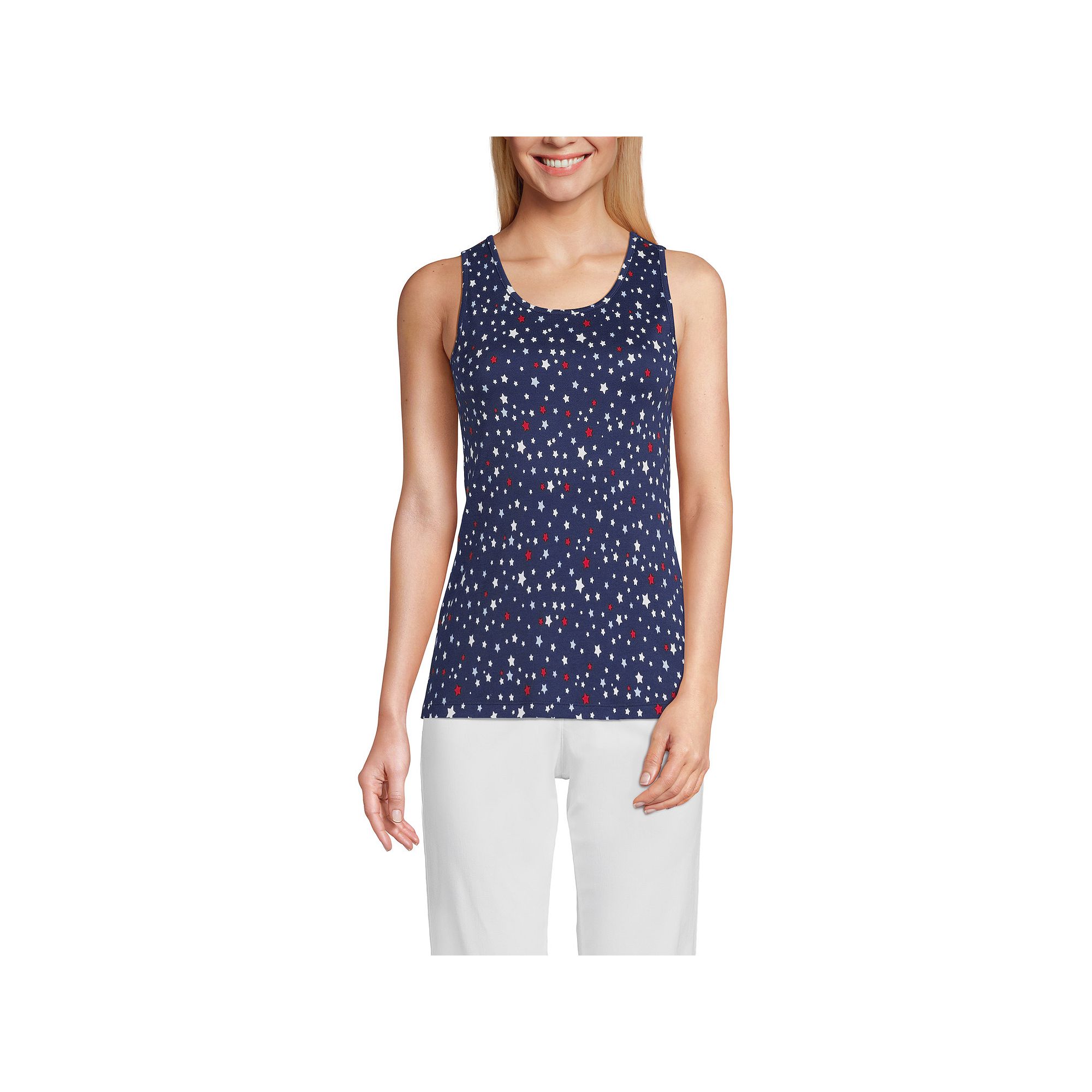 Womens Lands End Cotton Tank Top, Size: XS, Deep  Blue Stars