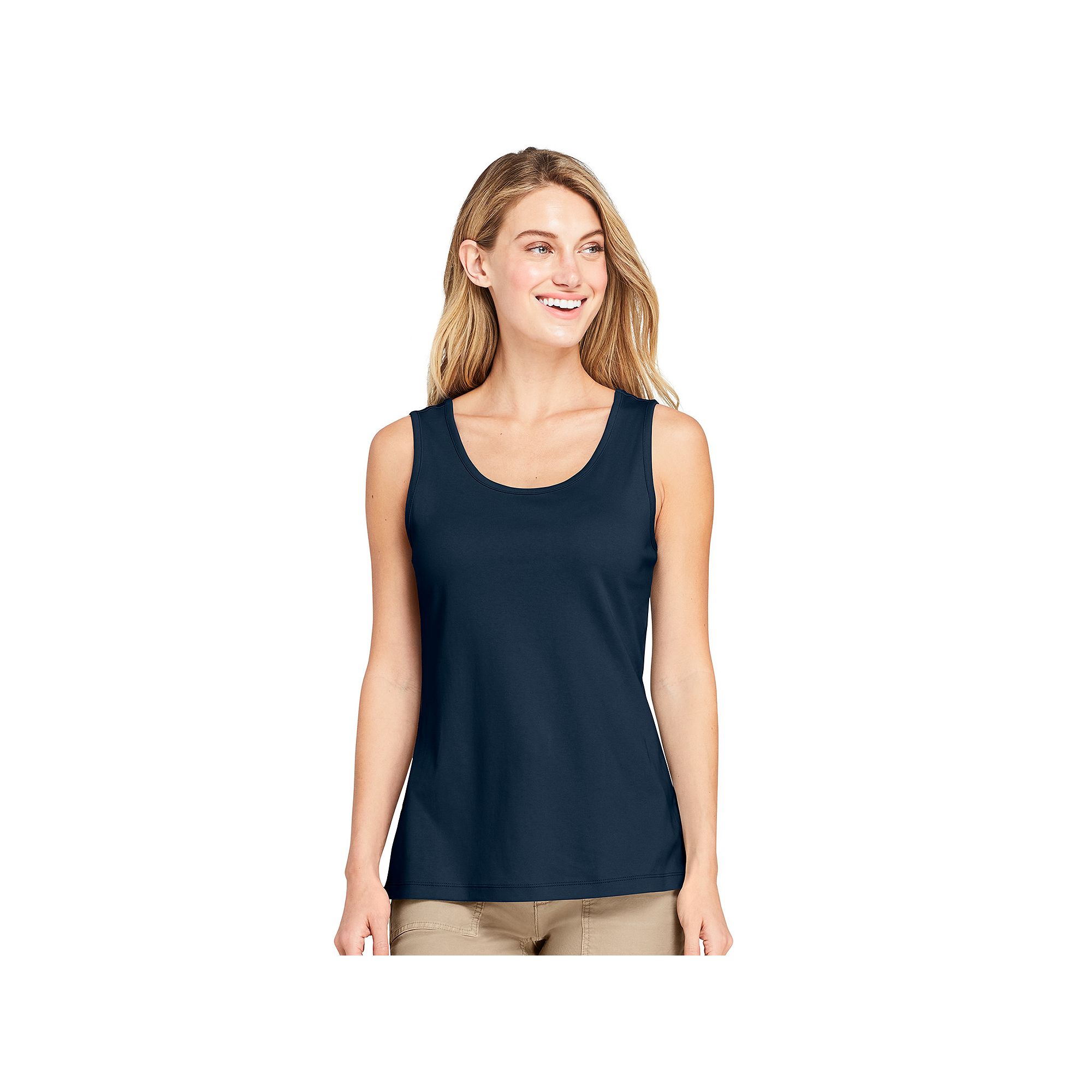Womens Lands End Cotton Tank Top, Size: Medium Tall, Radiant Blue