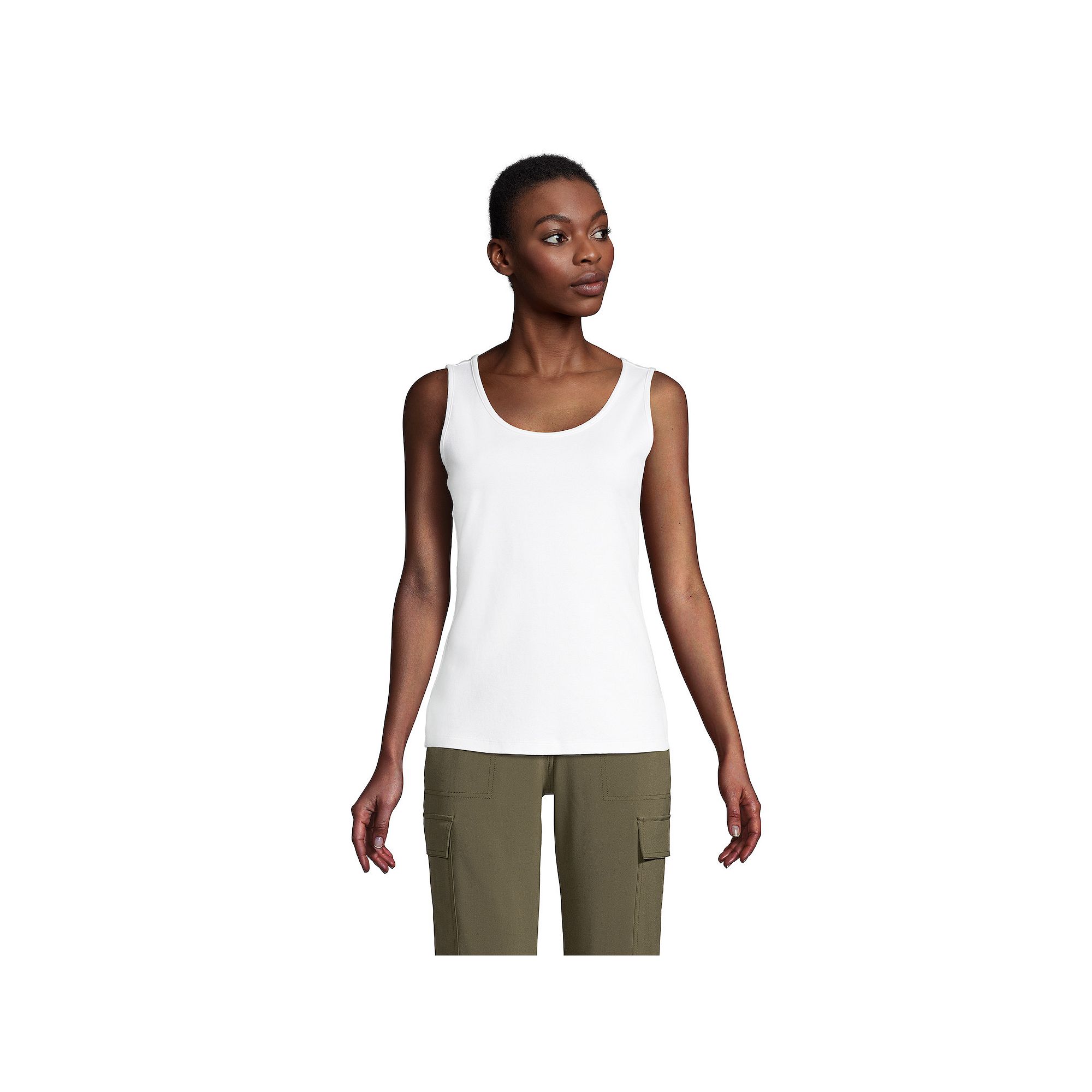 Womens Lands End Cotton Tank Top, Size: Small Tall, White