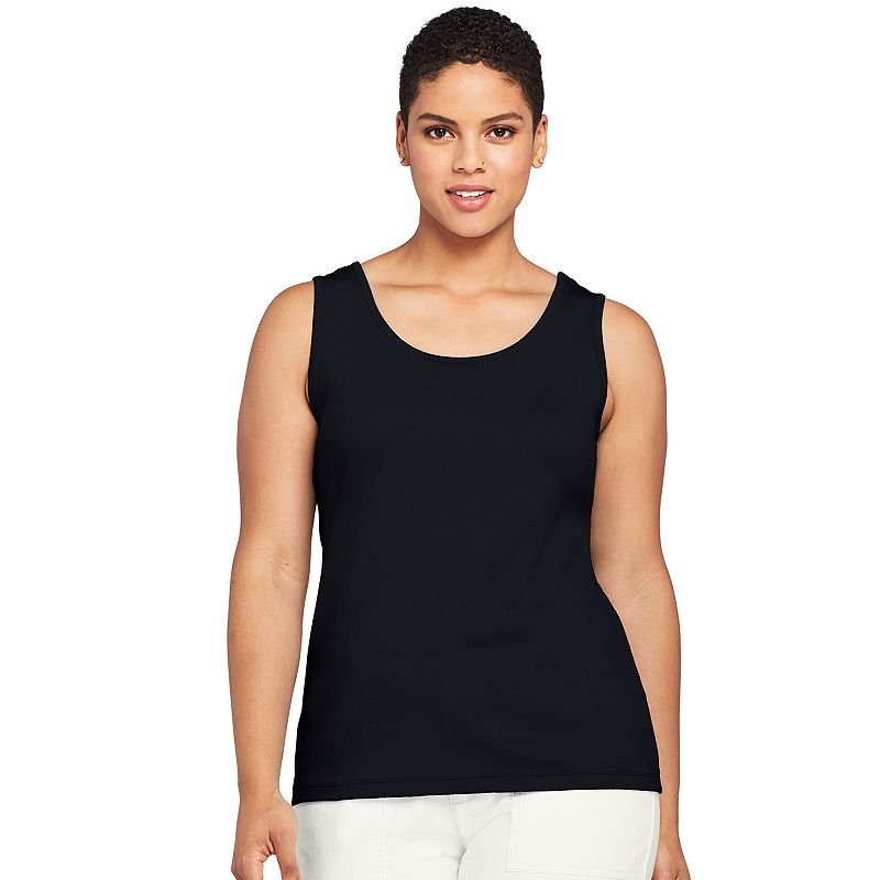 Plus Size Lands' End Cotton Scoopneck Tank Top, Women's, Size: 2XL, Black