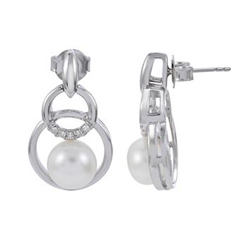 PearLustre by Imperial Sterling Silver Freshwater Cultured Pearl & Diamond Accent Stud Earrings