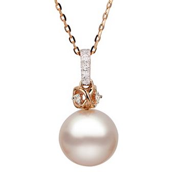 PearLustre by Imperial 10k Rose Gold Pink Freshwater Cultured Pearl & Diamond Accent Pendant Necklace