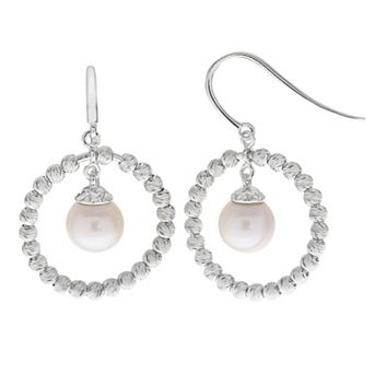 PearLustre by Imperial Sterling Silver Freshwater Cultured Pearl Bead Hoop Drop Earrings