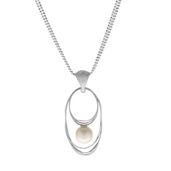 PearLustre by Imperial Sterling Silver Freshwater Cultured Pearl Multistrand Oval Pendant Necklace