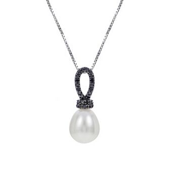 PearLustre by Imperial Sterling Silver Freshwater Cultured Pearl & 1/8 Carat T.W. Black Diamond Pendant Necklace