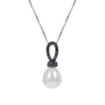 PearLustre by Imperial Sterling Silver Freshwater Cultured Pearl & 1/8 Carat T.W. Black Diamond Pendant Necklace