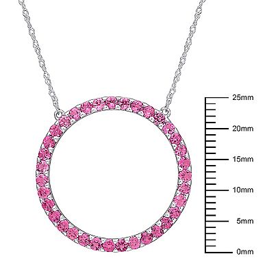 Stella Grace 10k White Gold Pink Tourmaline Circle Pendant Necklace