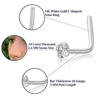 Lila Moon 14k Gold Diamond Accent L-shape Nose Stud
