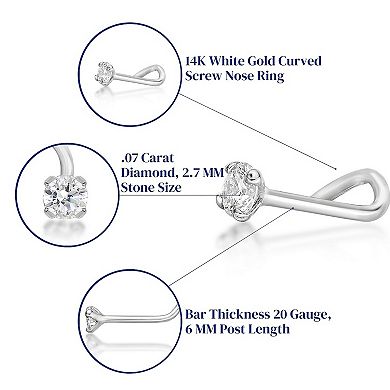 Lila Moon 14k White Gold Curved Diamond Accent Nose Stud