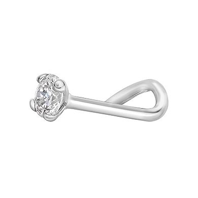 Lila Moon 14k White Gold Curved Diamond Accent Nose Stud