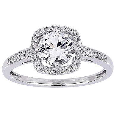 Stella Grace 10k White Gold Lab-Created White Sapphire & 1/3 ct. T.W. Diamond Halo Earrings Pendant & Ring Set