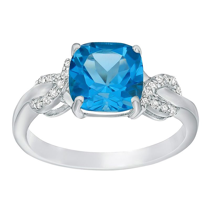 Sterling Silver Blue Topaz & Diamond Accent Ring, Womens, Size: 5