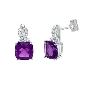 Gemminded Sterling Silver Amethyst & Diamond Accent Earrings