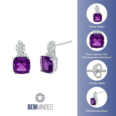 Cushion Amethyst Lever back Earrings with White Topaz Earring-Amethyst Earring-925 buy Solid Silver Earrings-Amethyst earring-Dangle Earring