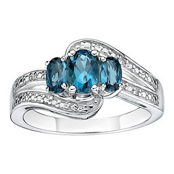 Gemminded Sterling Silver London Blue Topaz & Diamond Accent Ring