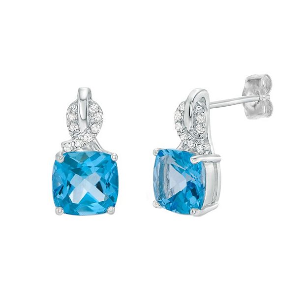 Gemminded Sterling Silver Blue Topaz Diamond Accent Drop Earrings