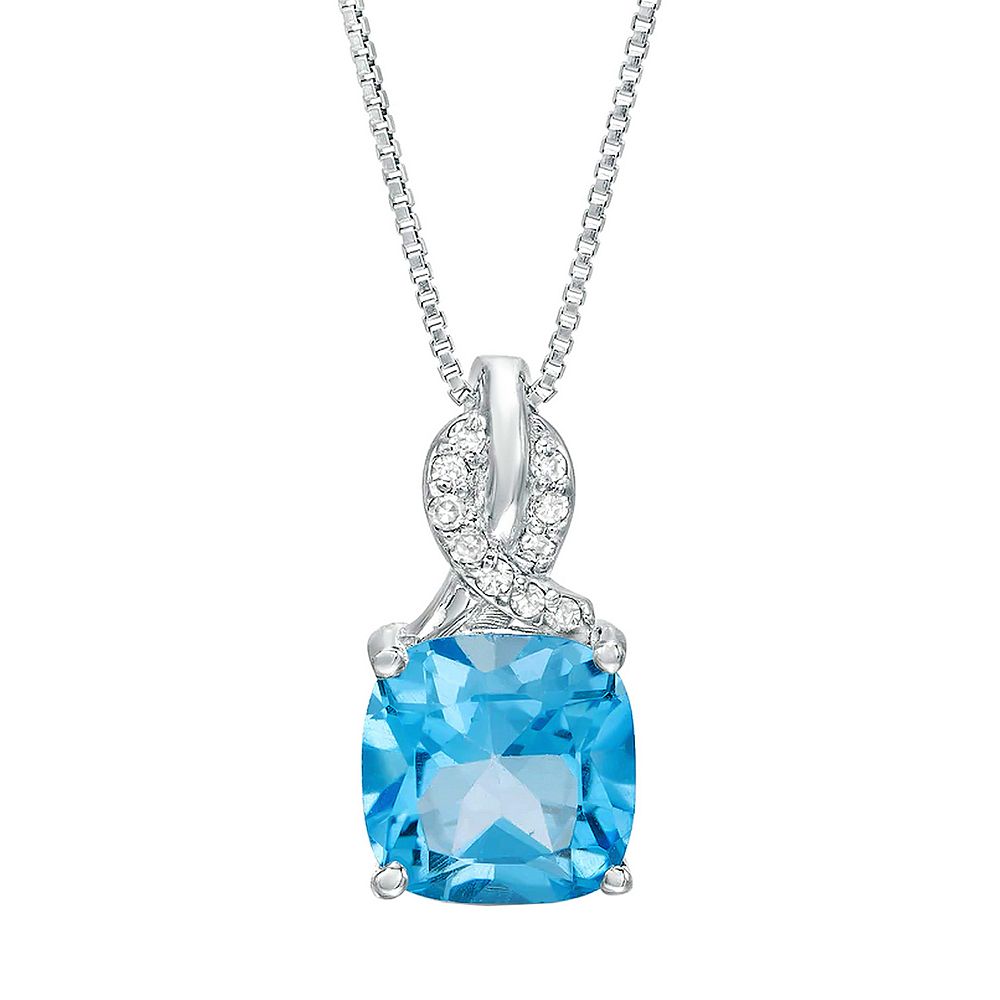 Gemminded Sterling Silver Blue Topaz & Diamond Accent Pendant Necklace