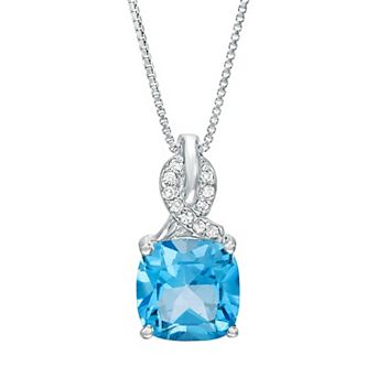 Gemminded Sterling Silver Blue Topaz & Diamond Accent Pendant Necklace