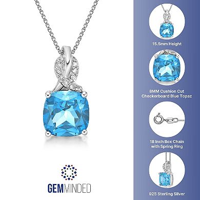 Gemminded Sterling Silver Blue Topaz & Diamond Accent Pendant Necklace