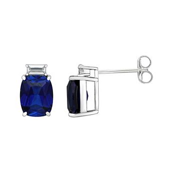 Gemminded Sterling Silver Lab-Created Sapphire & Lab-Created White Sapphire Accent Drop Earrings