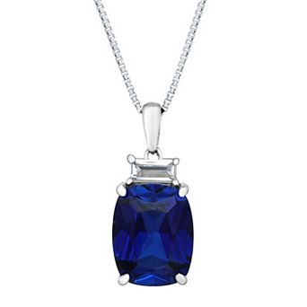 Gemminded Sterling Silver Lab-Created Sapphire & Lab-Created White Sapphire Accent Pendant Necklace