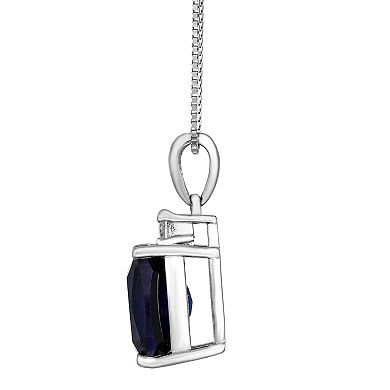 Gemminded Sterling Silver Lab-Created Sapphire & Lab-Created White Sapphire Accent Pendant Necklace