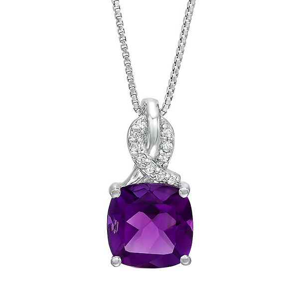 Gemminded Sterling Silver Amethyst & Diamond Accent Pendant Necklace