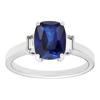 Gemminded Sterling Silver Lab-Created Sapphire & Lab Created White Sapphire Accent Ring