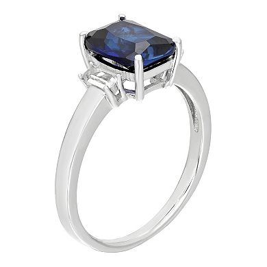 Gemminded Sterling Silver Lab-Created Sapphire & Lab Created White Sapphire Accent Ring