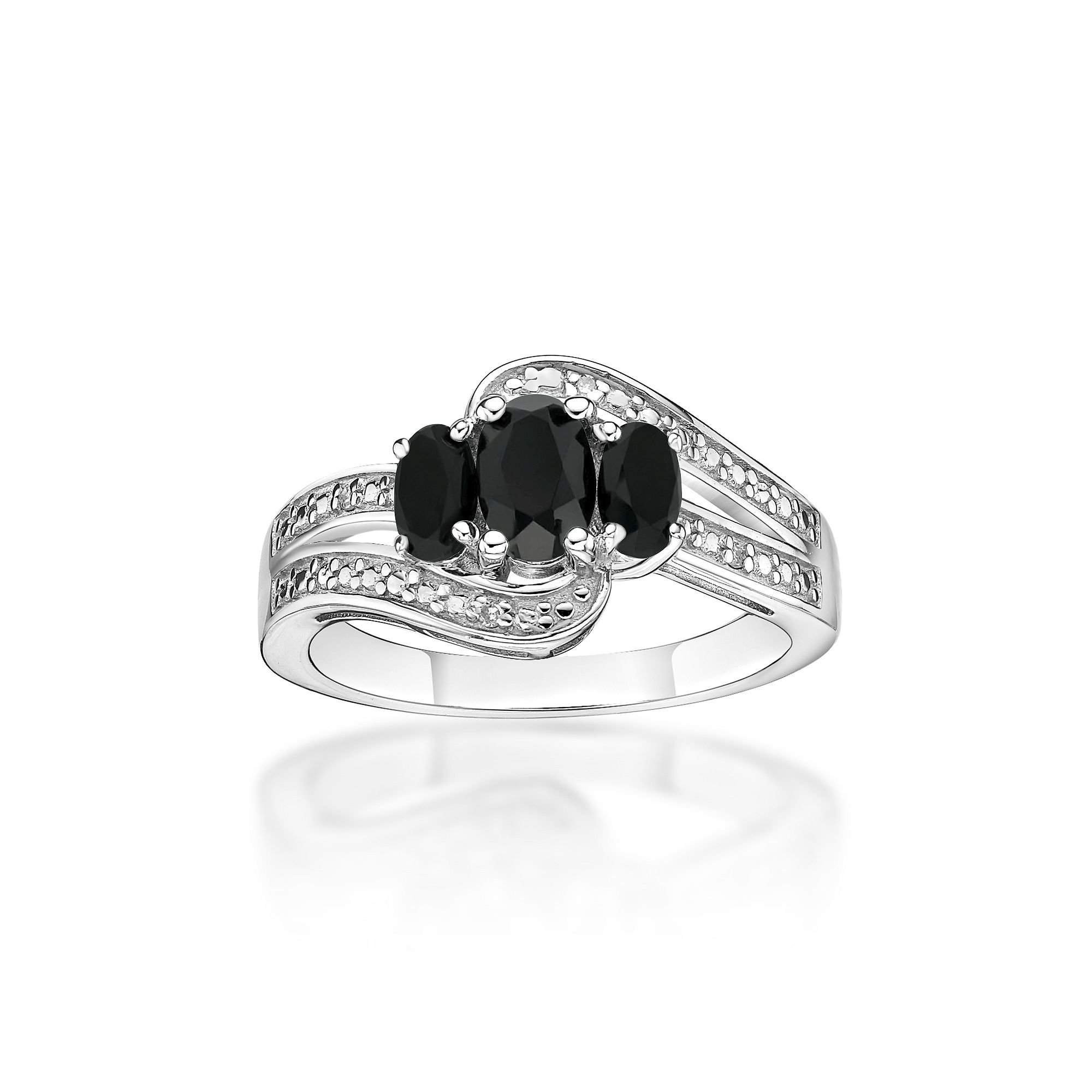 Gemminded Sterling Silver Black Onyx & White Topaz Accent Ring, Womens, Si