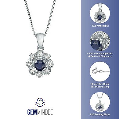 Gemminded Sterling Silver Sapphire & Diamond Accent Pendant Necklace