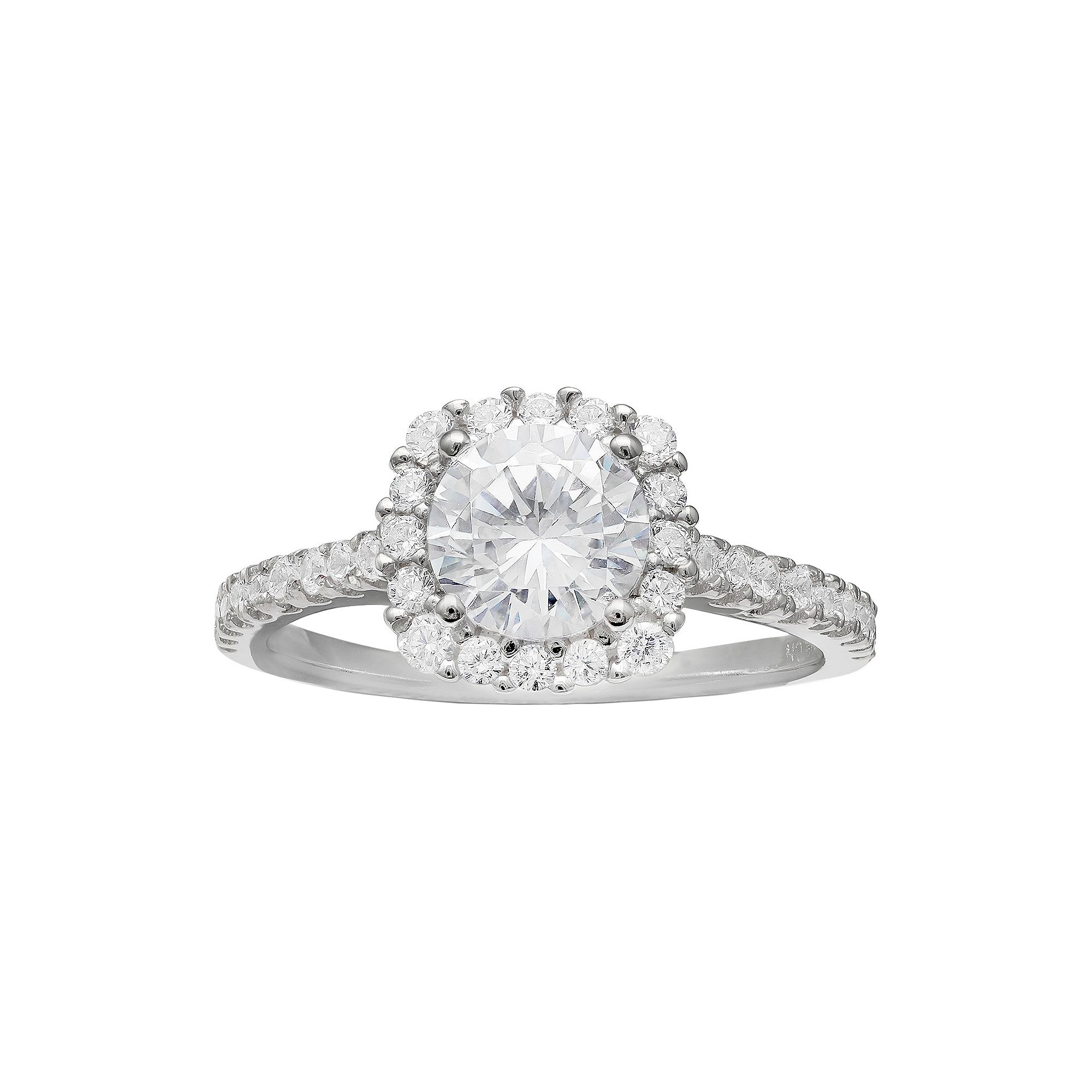 PRIMROSE Sterling Silver Cubic Zirconia Square Halo Ring, Womens, Size: 9