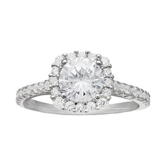PRIMROSE Sterling Silver Cubic Zirconia Square Halo Ring