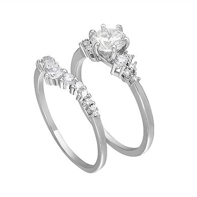 PRIMROSE Sterling Silver Cubic Zirconia Cluster Engagement Ring Set