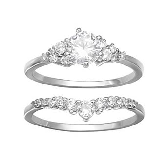 PRIMROSE Sterling Silver Cubic Zirconia Cluster Engagement Ring Set