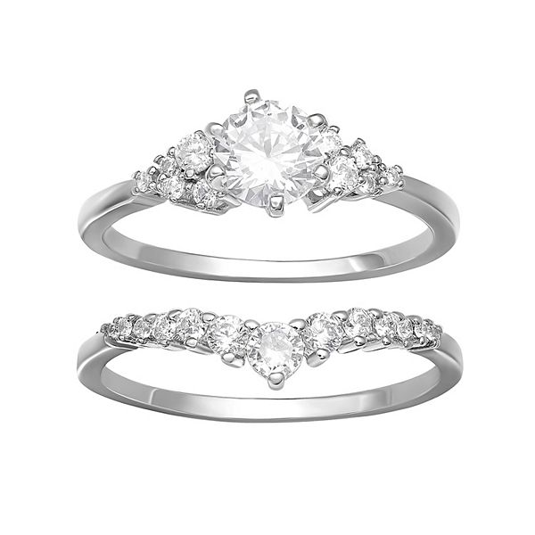 PRIMROSE Sterling Silver Cubic Zirconia Cluster Engagement Ring Set