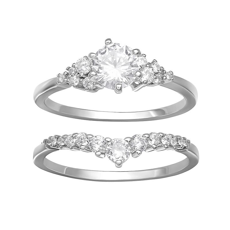 PRIMROSE Sterling Silver Cubic Zirconia Cluster Engagement Ring Set, Women