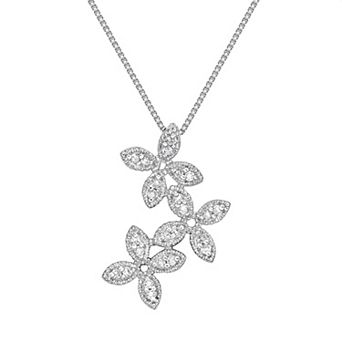Gemminded Sterling Silver 1/6 Carat T.W. Diamond Flower Pendant Necklace
