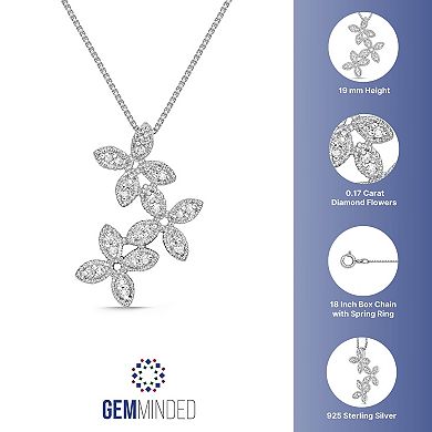 Gemminded Sterling Silver 1/6 Carat T.W. Diamond Flower Pendant Necklace