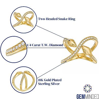 Gemminded 18k Gold Over Silver 1/4 Carat T.W. Diamond Two-Headed Snake Ring